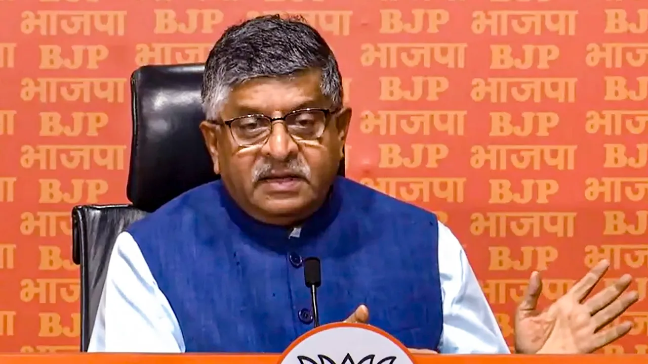 Senior BJP leader Ravi Shankar Prasad addresses a press conference at the party headquarters, in New Delhi