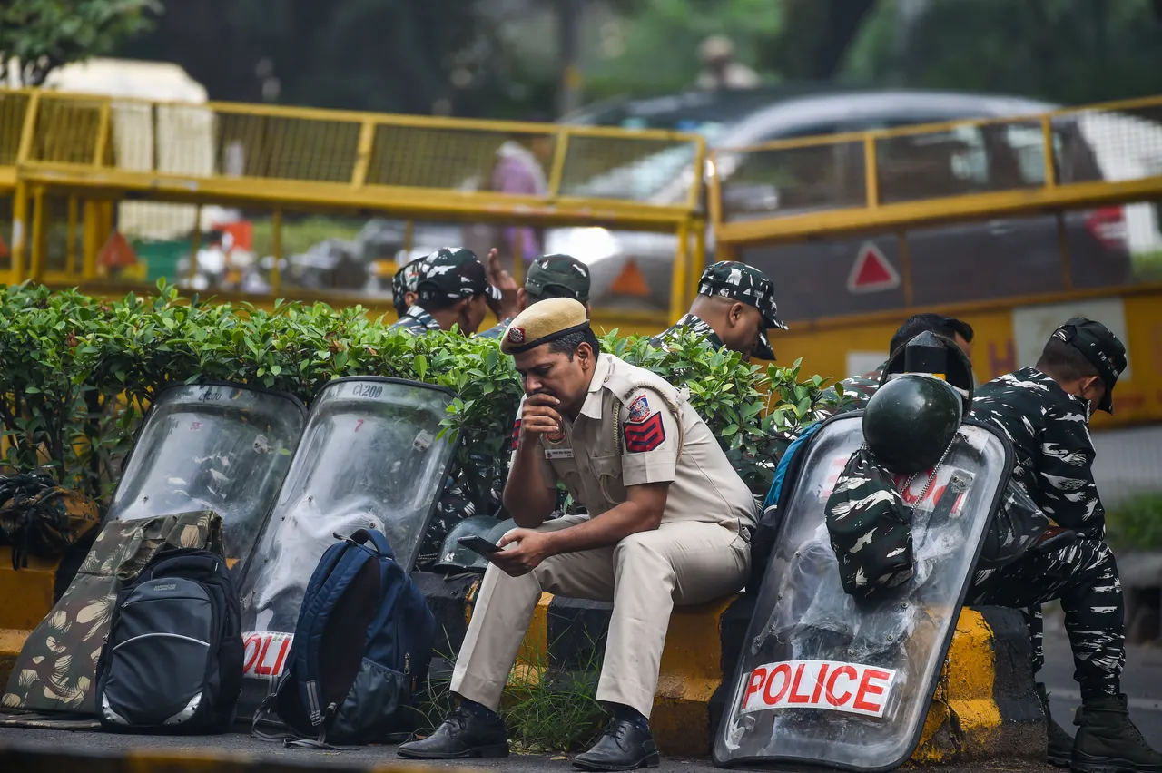 Tight security arrangements near Jantar Mantar after a scuffle allegedly broke out between protesting wrestlers and the police late Wednesday, in New Delhi