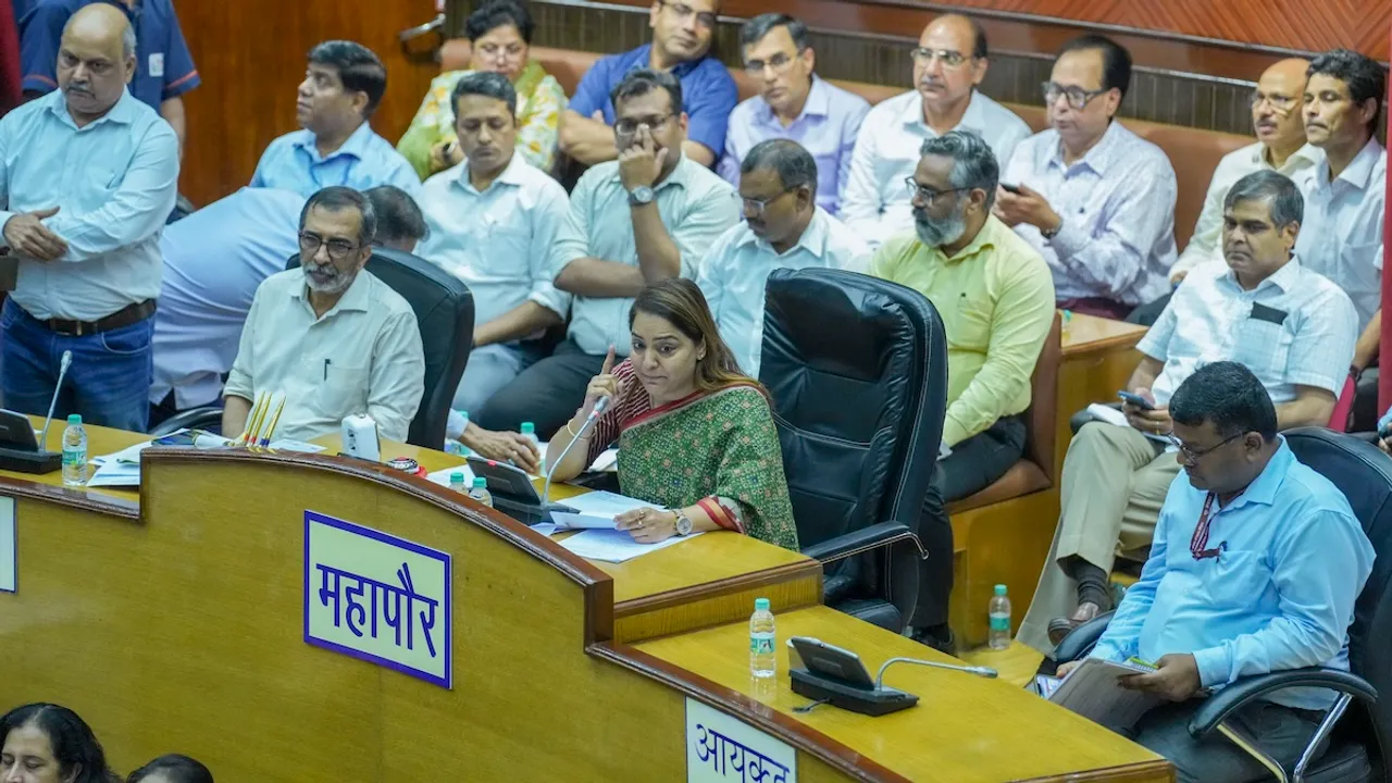 Mayor Shelly Oberoi speaks during a meeting for the election of the 18th member of the MCD Standing Committee, in New Delhi, Thursday, Sept. 26, 2024. 