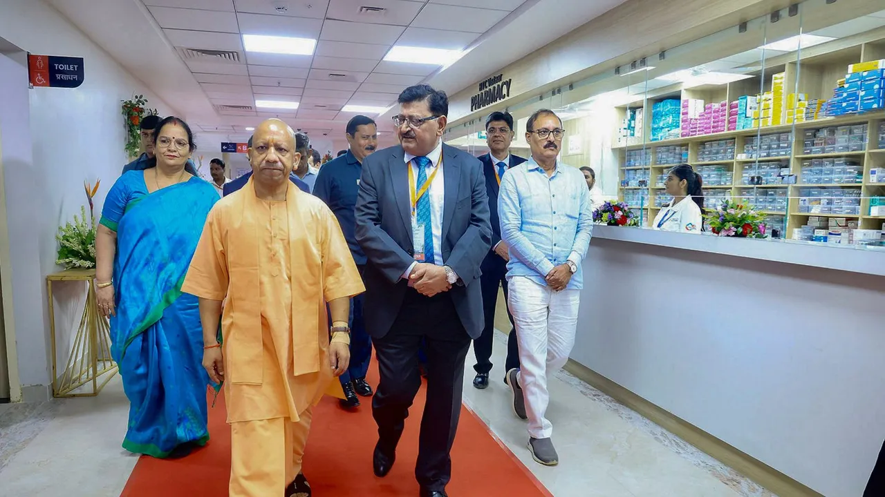 Uttar Pradesh Chief Minister Yogi Adityanath during the inauguration of the newly built 300-bed 'Health City Vistar Hospital', in Lucknow.