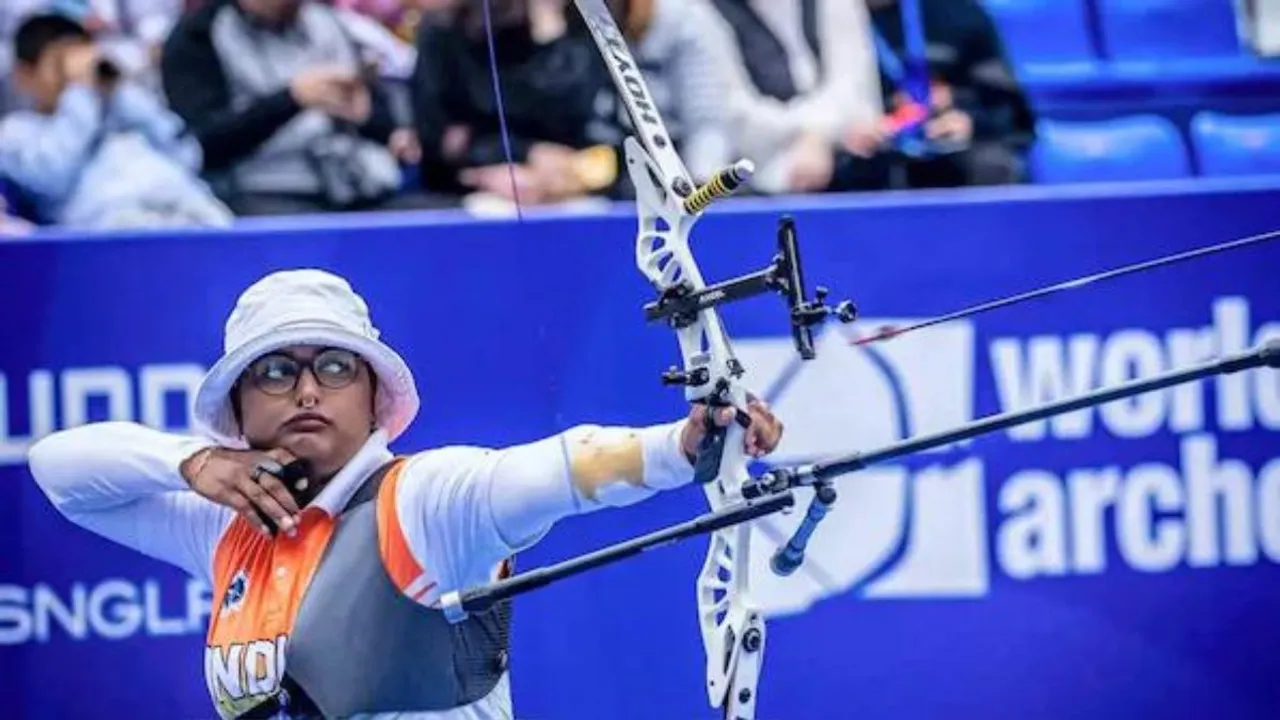 India's Deepika Kumari competes in the women's recurve individual event at the Archery World Cup Stage 1