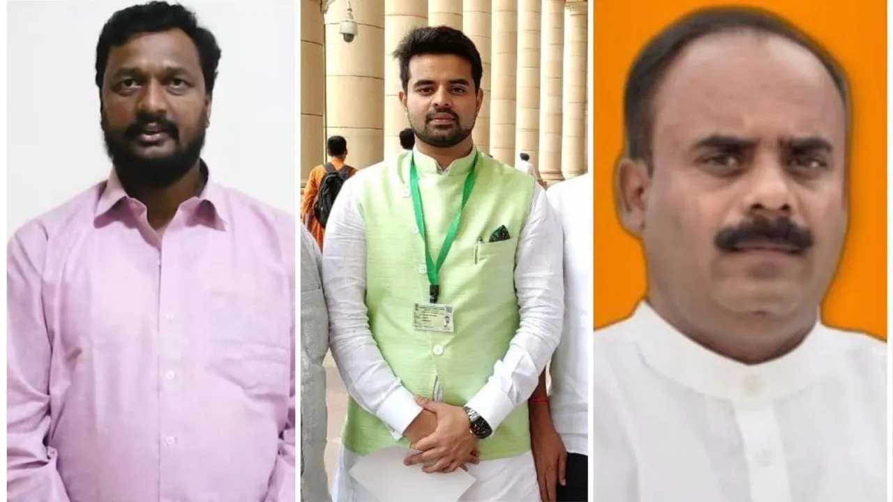 Cab Driver Karthik (Left), JD(S) MP Prajwal Revanna (Centre) and BJP leader G Devaraje Gowda (Right)