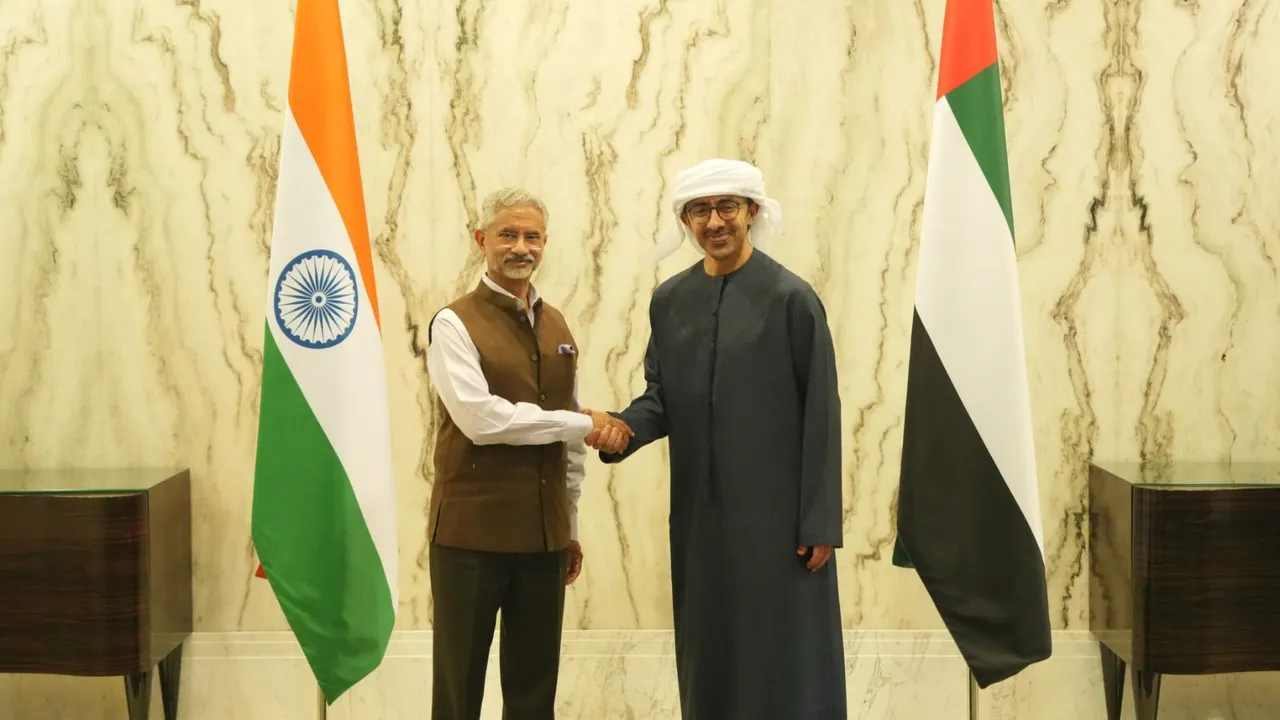 External Affairs Minister S Jaishankar with UAE Foreign Minister Sheikh Abdullah bin Zayed in Abu Dhabi.