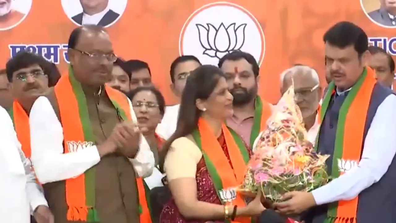 Archana Patil Chakurkar joins BJP, in the presence of Maharashtra Deputy CM Devendra Fadnavis, in Mumbai
