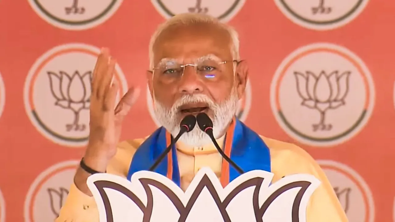 Prime Minister Narendra Modi addressing a rally here on the last day of campaigning for the seven-phase Lok Sabha poll, Hosiarpur, Punjab, May 30, 2024