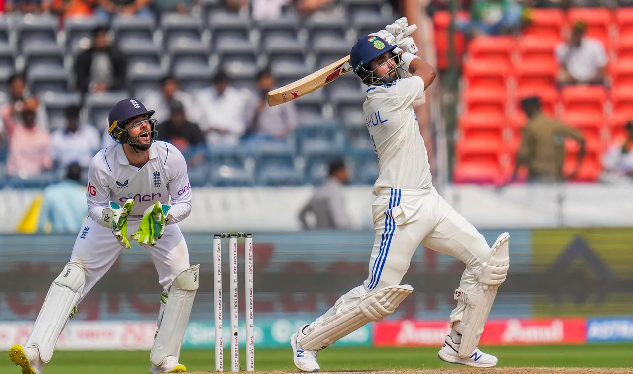 KL Rahul plays a shot during the second day of the first test cricket match between India and England