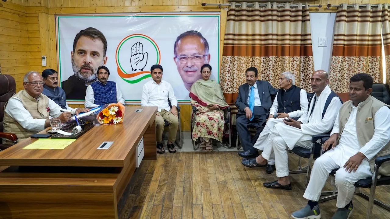 Jammu and Kashmir Congress Chief Tariq Hameed Karra during a meeting with newly elected MLAs at the party headquarters, in Srinagar, Friday, Oct. 11, 2024.