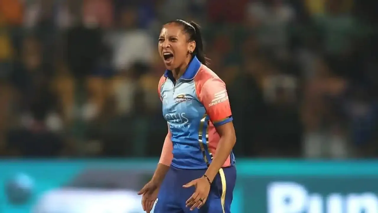 Mumbai Indians' Shabnim Ismail bowls during the Women's Premier League (WPL) 2024 cricket match against Delhi Capitals