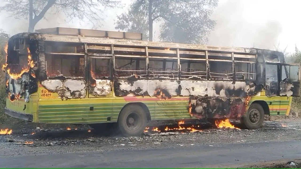 KSRTC bus bursts into flames