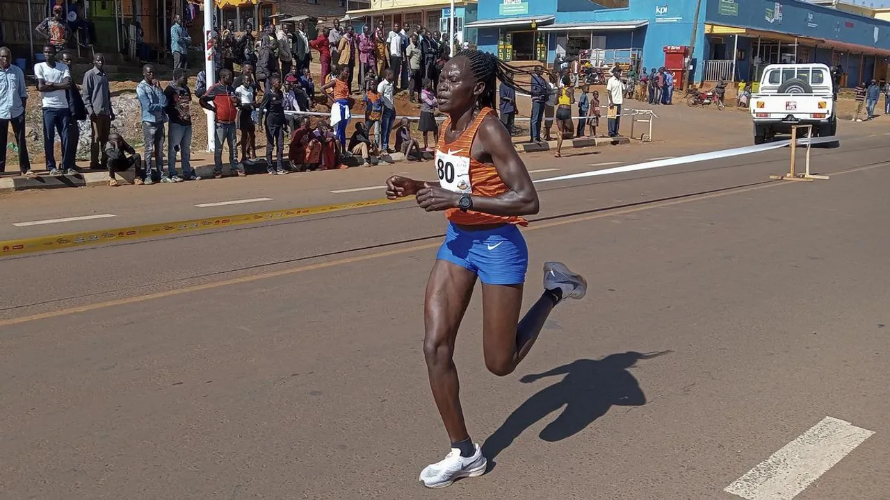 File picture of runner Rebecca Cheptegei at the Discovery 10km road race in Kapchorwa, Uganda, in 2023
