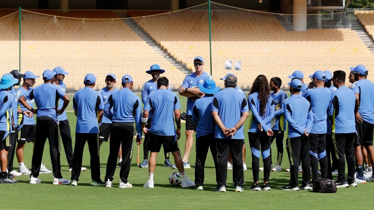 Indian players during their first training session ahead of two-match Test series