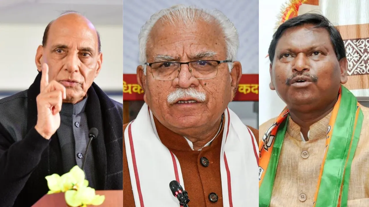 Rajnath Singh, Manohar Lal Khatta and Arjun Munda