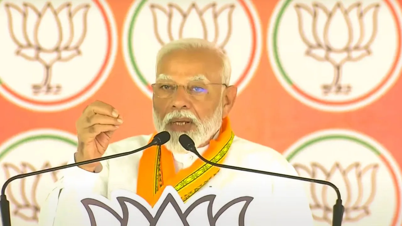 Prime Minister Narendra Modi addresses a public meeting for Lok Sabha elections, in Nandurbar, Maharashtra, Friday, May 10, 2024