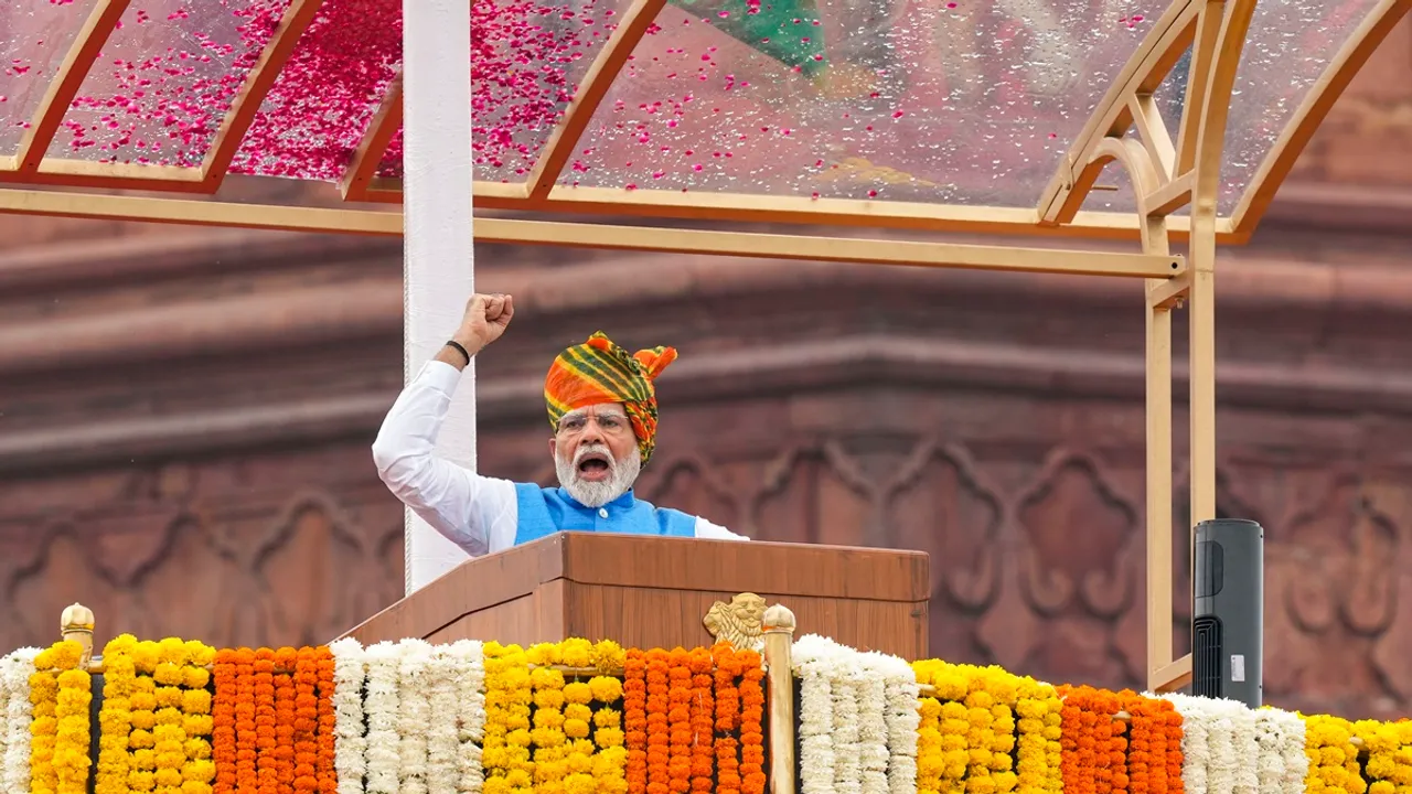 Prime Minister Narendra Modi addresses the nation from the Red Fort on 78th Independence Day, in New Delhi, Thursday, Aug. 15, 2024