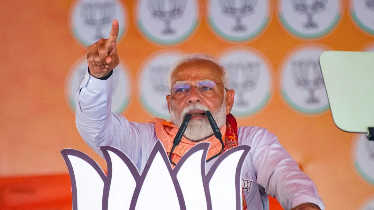 Prime Minister Narendra Modi during a public meeting for Lok Sabha elections, in Jaunpur, Uttar Pradesh, Thursday, May 16, 2024
