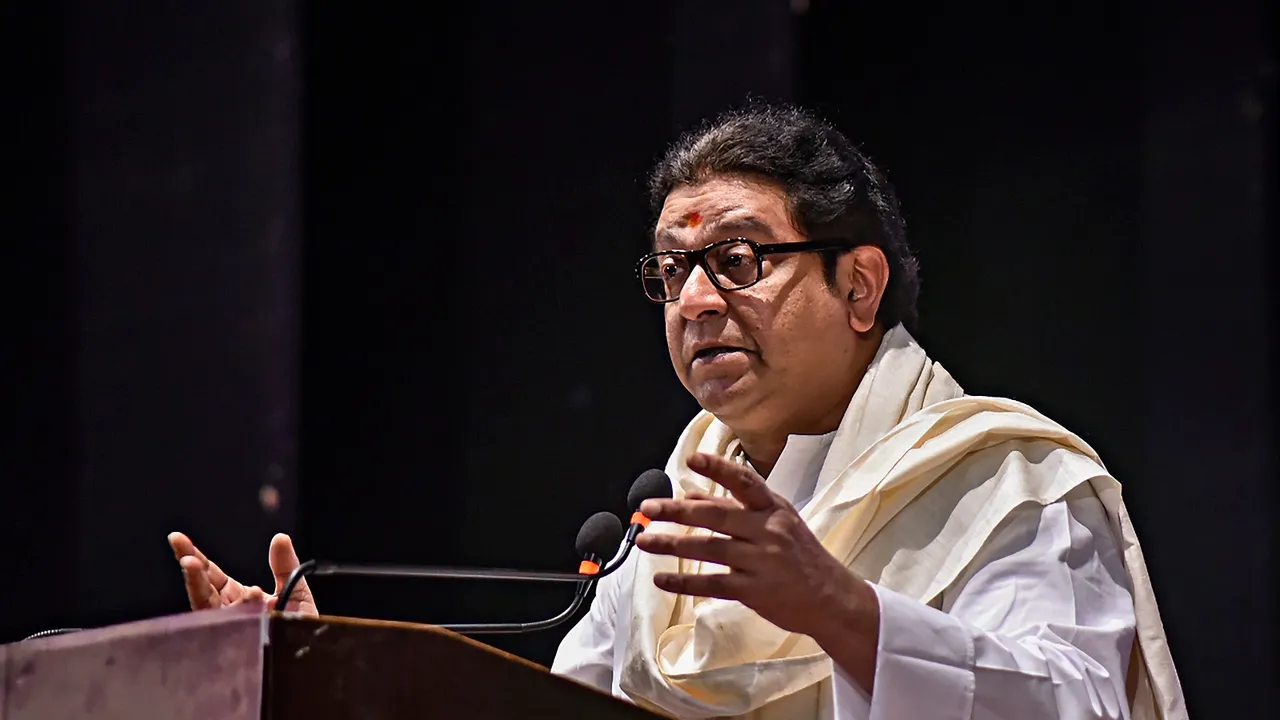 Maharashtra Navnirman Sena (MNS) Chief Raj Thackeray addresses during 'Nirdhar Melava' regarding potholes on the Mumbai- Goa Highway, at Krantiveer Vasudev Balwant Phadke Auditorium in Navi Mumbai