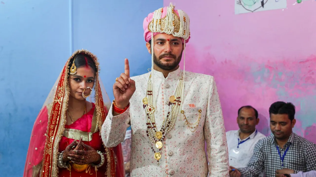 Newlywed couple cast their vote in Udhampur Lok Sabha seat in Jammu and Kashmir