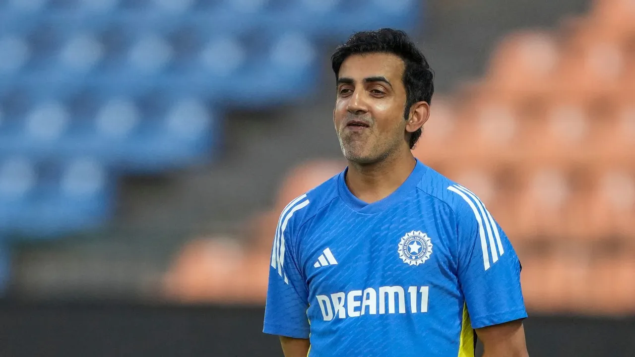 Indian head coach Gautam Gambhir during a practice session at the Pallekele International Cricket Stadium, in Pallekele, Thursday, July 25, 2024.