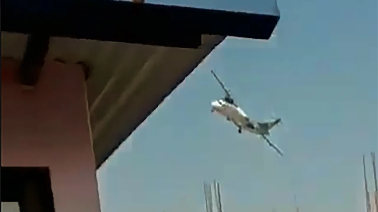 A passenger plane of Yeti Airlines before landing at the Pokhara airport on Sunday