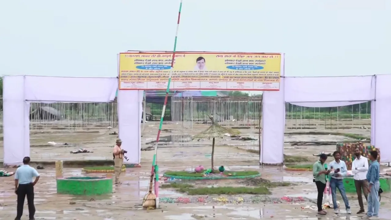 A forensic team investigates the scene a day after a massive stampede that occured during a 'satsang' (religious congregation), in Sikandara Rao area in Hathras district, Wednesday, July 3, 2024.