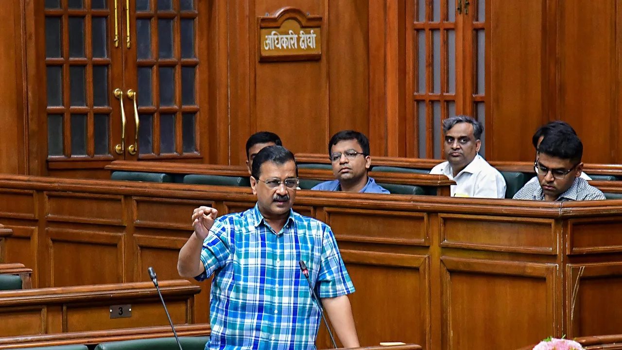 Delhi Chief Minister Arvind Kejriwal speaks during a session of the Delhi Legislative Assembly, in New Delhi