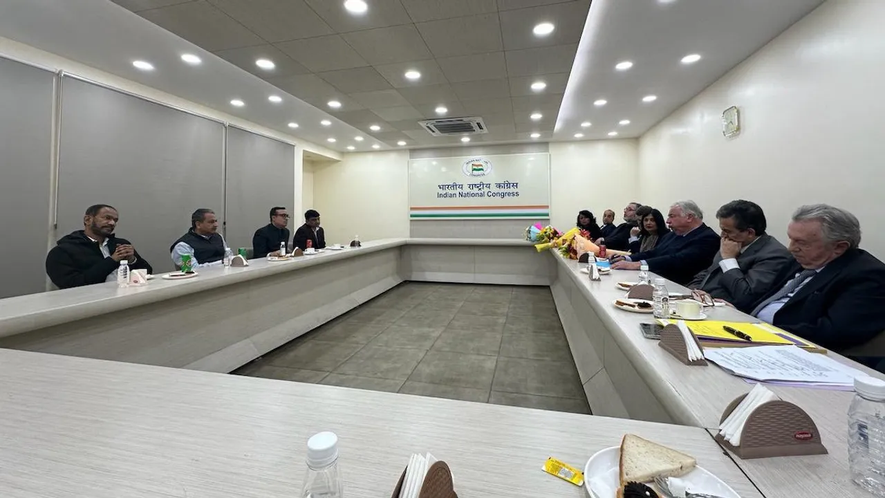 French delegates meet Congress leaders at 10 Janpath, New Delhi on Feb 19, 2024