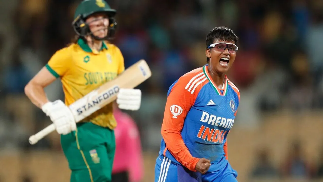 Deepti Sharma celebrates after taking a wicket against South Africa