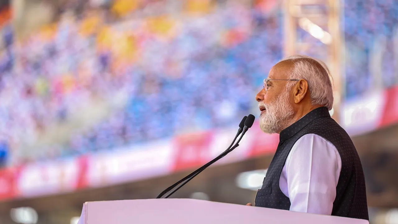 Prime Minister Narendra Modi speaks during the golden jubilee celebration of Gujarat Cooperative Milk Marketing Federation, in Ahmedabad, Thursday, Feb. 22, 2024