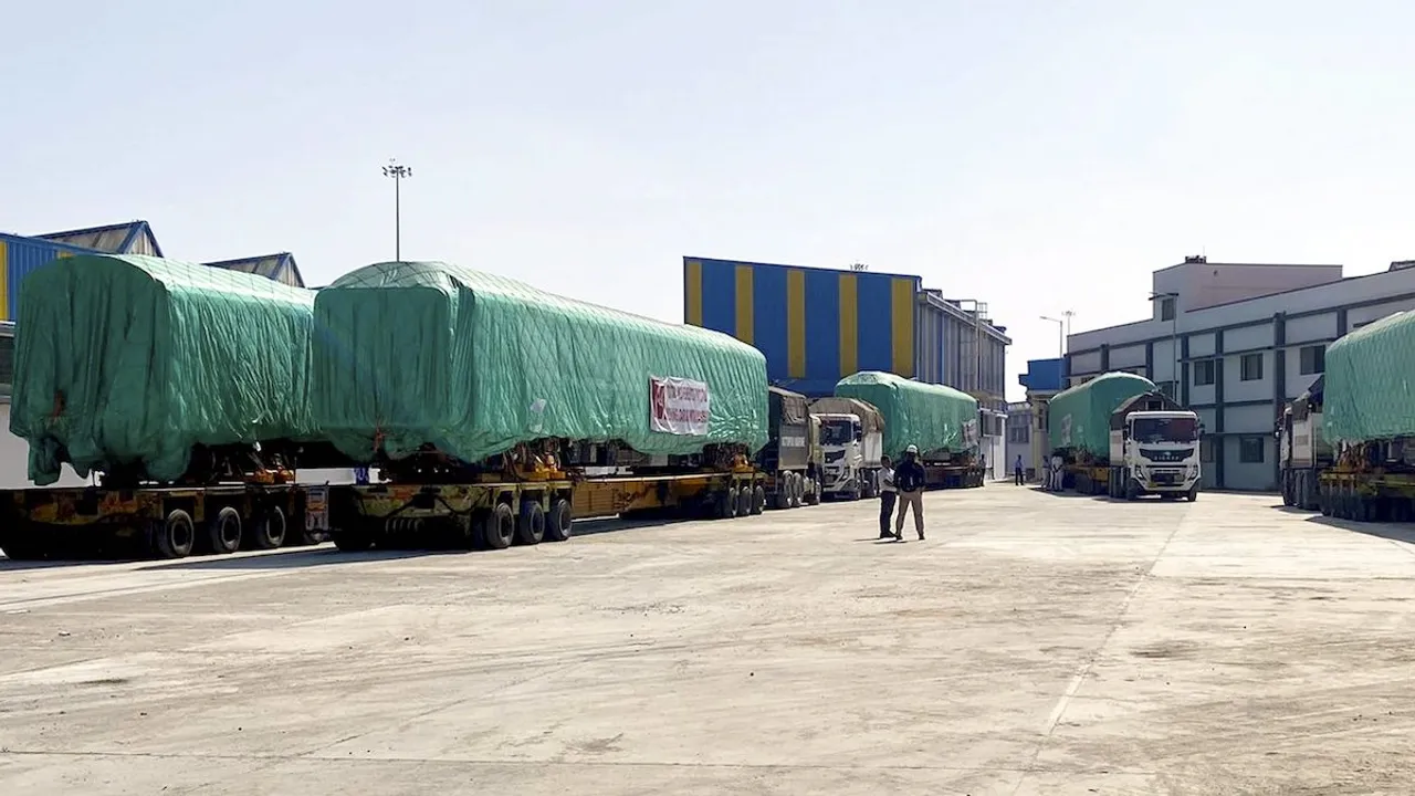 Driverless metro train coaches from China upon their arrival in Bengaluru, Wednesday, Feb. 14, 2024.
