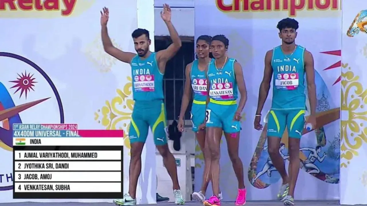 The quartet of Muhammed Ajmal, Jyothika Sri Dandi, Amoj Jacob and Subha Venkatesan clocked 3 minutes 14.12 seconds to win the race