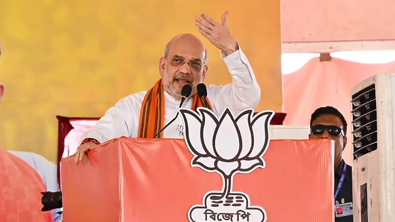 Union Minister and BJP senior leader Amit Shah addresses a campaign rally for Lok Sabha polls at Chanditala, in Hooghly, Wednesday, May 15, 2024
