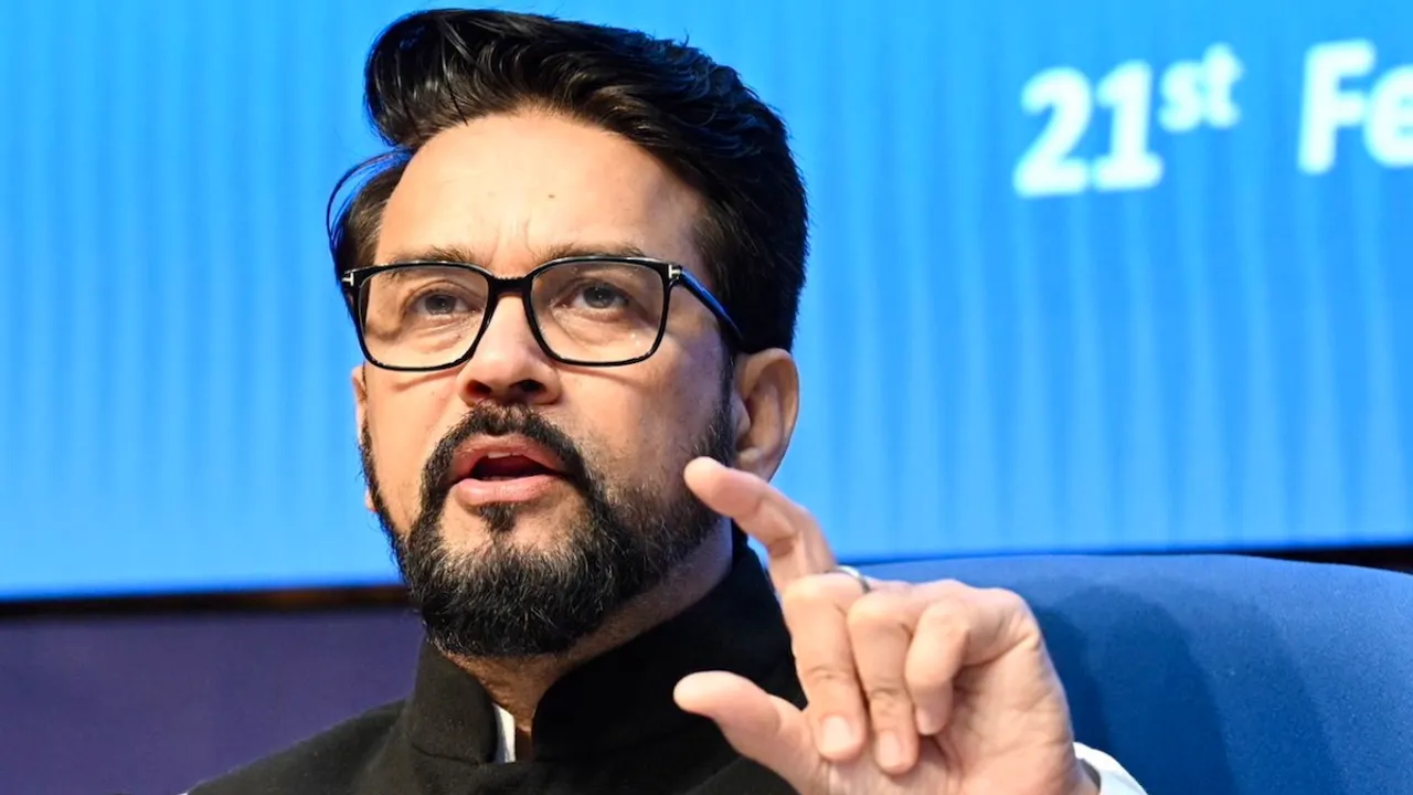Union Minister Anurag Thakur during a cabinet briefing, in New Delhi, Wednesday, Feb. 21, 2024.