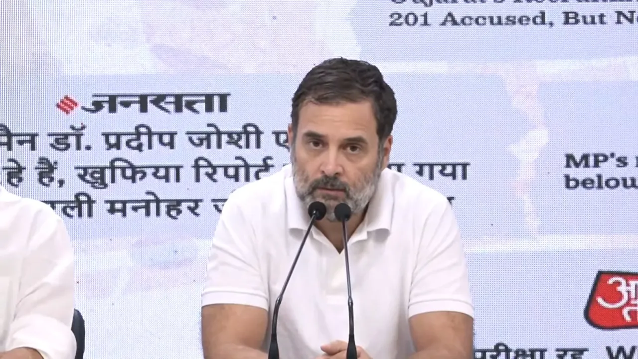 Congress leader Rahul Gandhi addressing a press conference over the alleged irregularities in NEET and cancellation of UGC-NET, in New Delhi