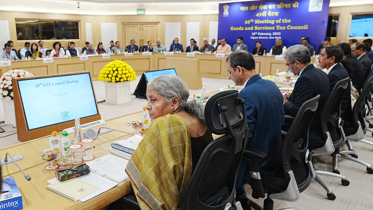 Union Finance and Corporate Affairs Minister Nirmala Sitharaman during the 49th GST Council meeting in New Delhi on Saturday