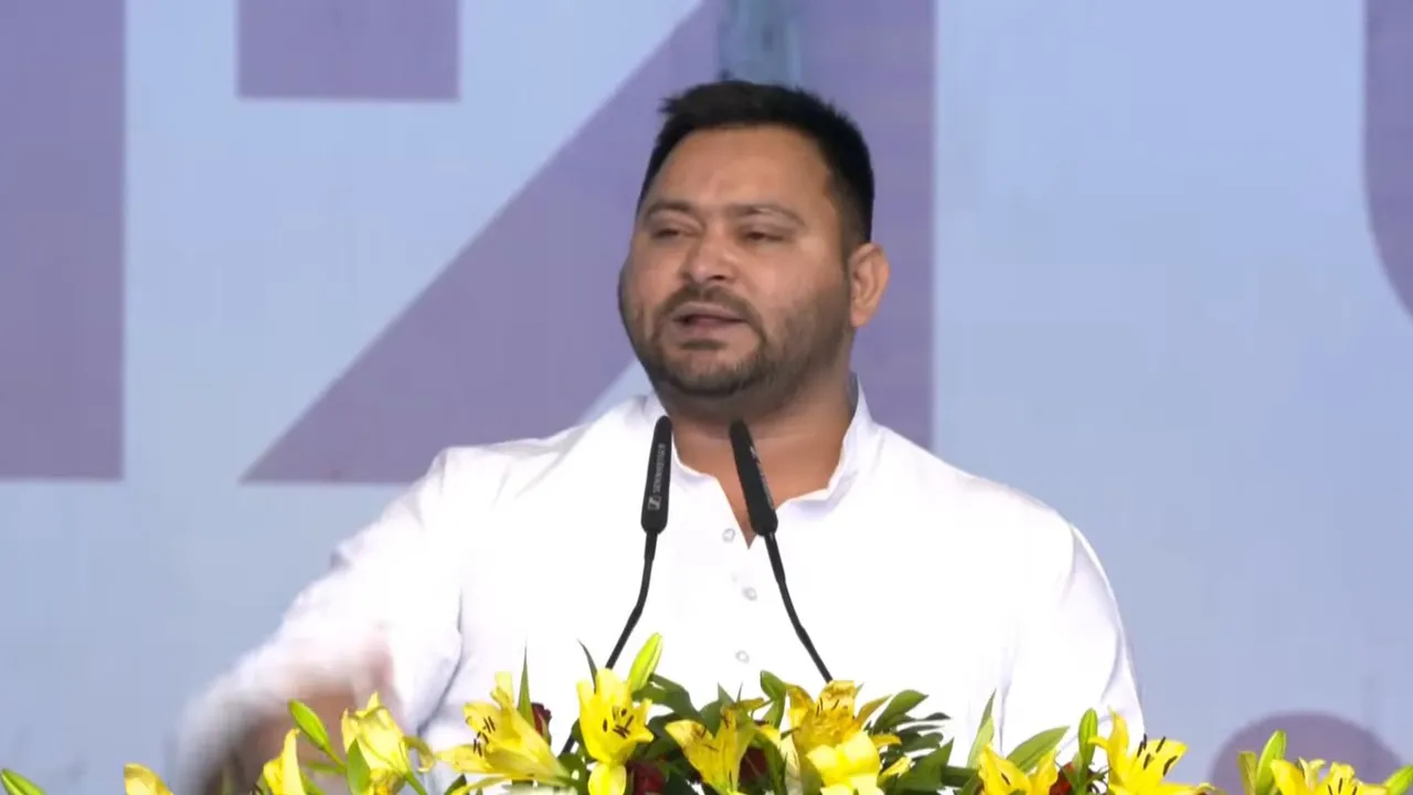 RJD leader Tejashwi Yadav addresses INDIA Alliance rally at Ramlila ground in New Delhi