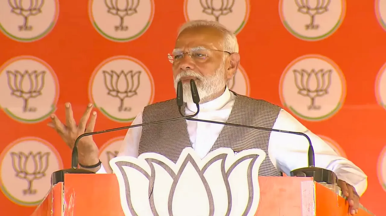 Prime Minister Narendra Modi addresses a public meeting for the Lok Sabha elections, in Sonipat district, Saturday, May 18, 2024.