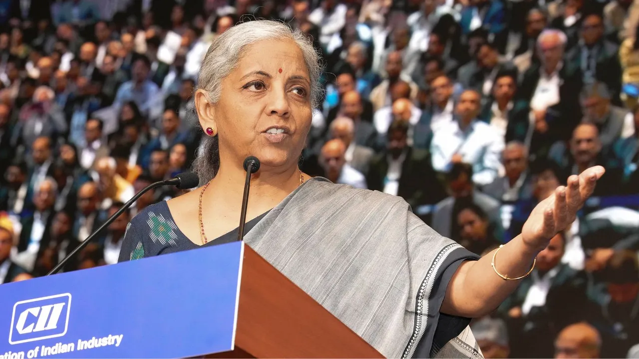 Union Finance Minister Nirmala Sitharaman addresses at the CII Annual Business Summit, in New Delhi, Friday, May 17, 2024