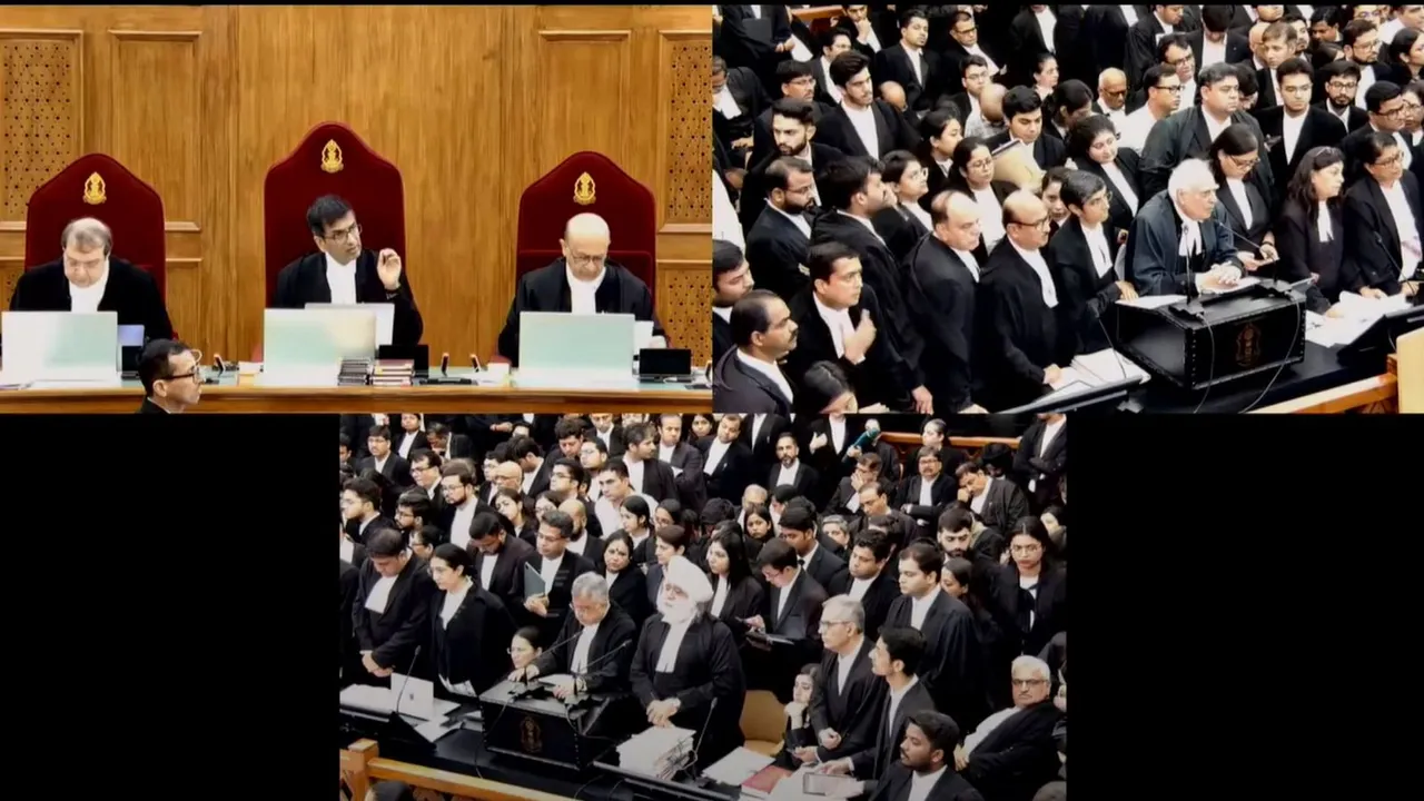 A bench comprising Chief Justice of India (CJI) D.Y. Chandrachud, Justice J.B. Pardiwala and Justice Manoj Misra hears the case related to the alleged sexual assault and murder of a postgraduate trainee doctor in Kolkata, Thursday, Aug. 22, 2024.