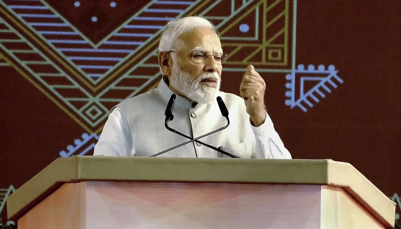 Prime Minister Narendra Modi addresses the launch of Sickle Cell Anaemia Elimination Mission, in Shahdol district