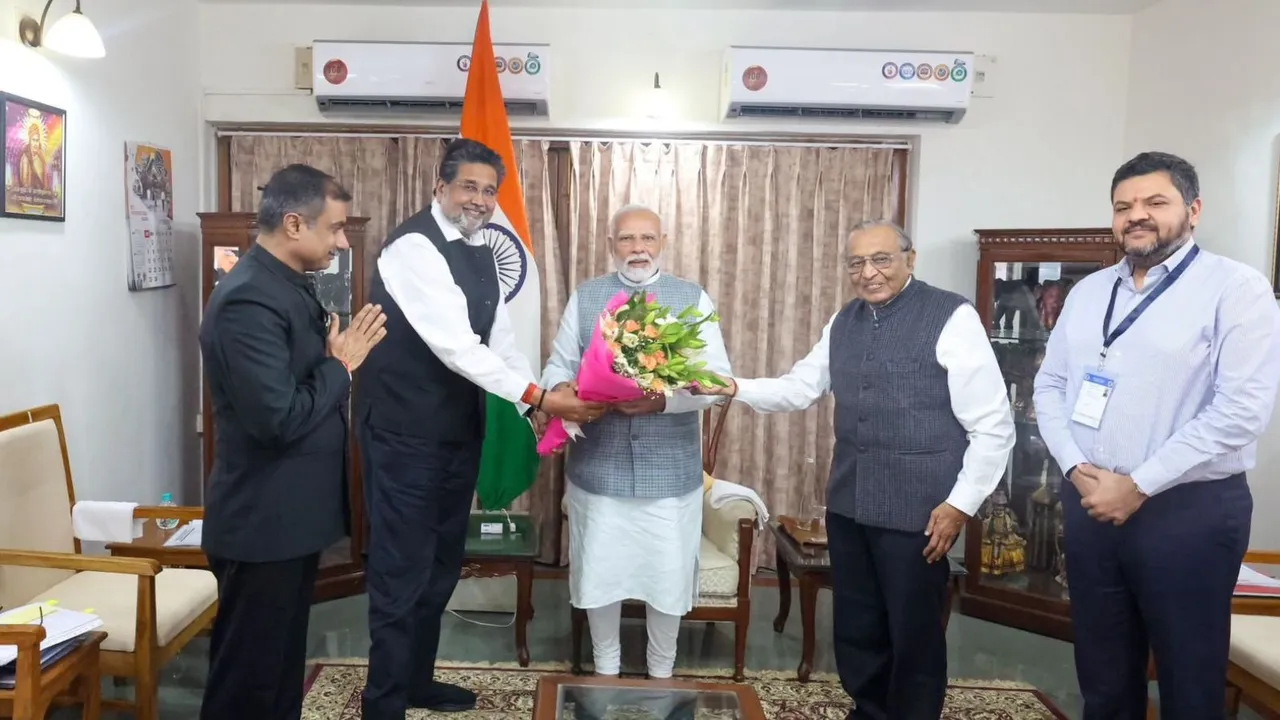 Prime Minister Narendra Modi during a meeting with the Shree Somnath Trust officials, in Gandhinagar, Sunday night, Sept. 15, 2024.