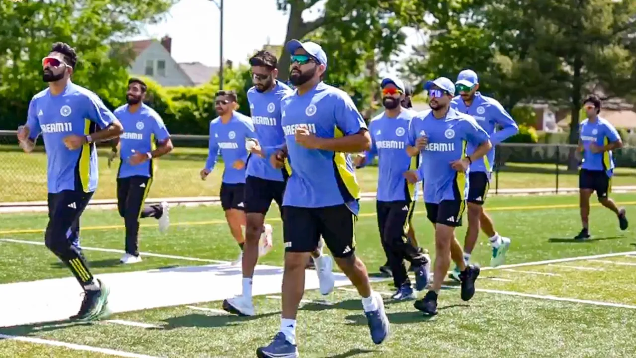 Indian cricket team players during a training session for the T20 World Cup in New York