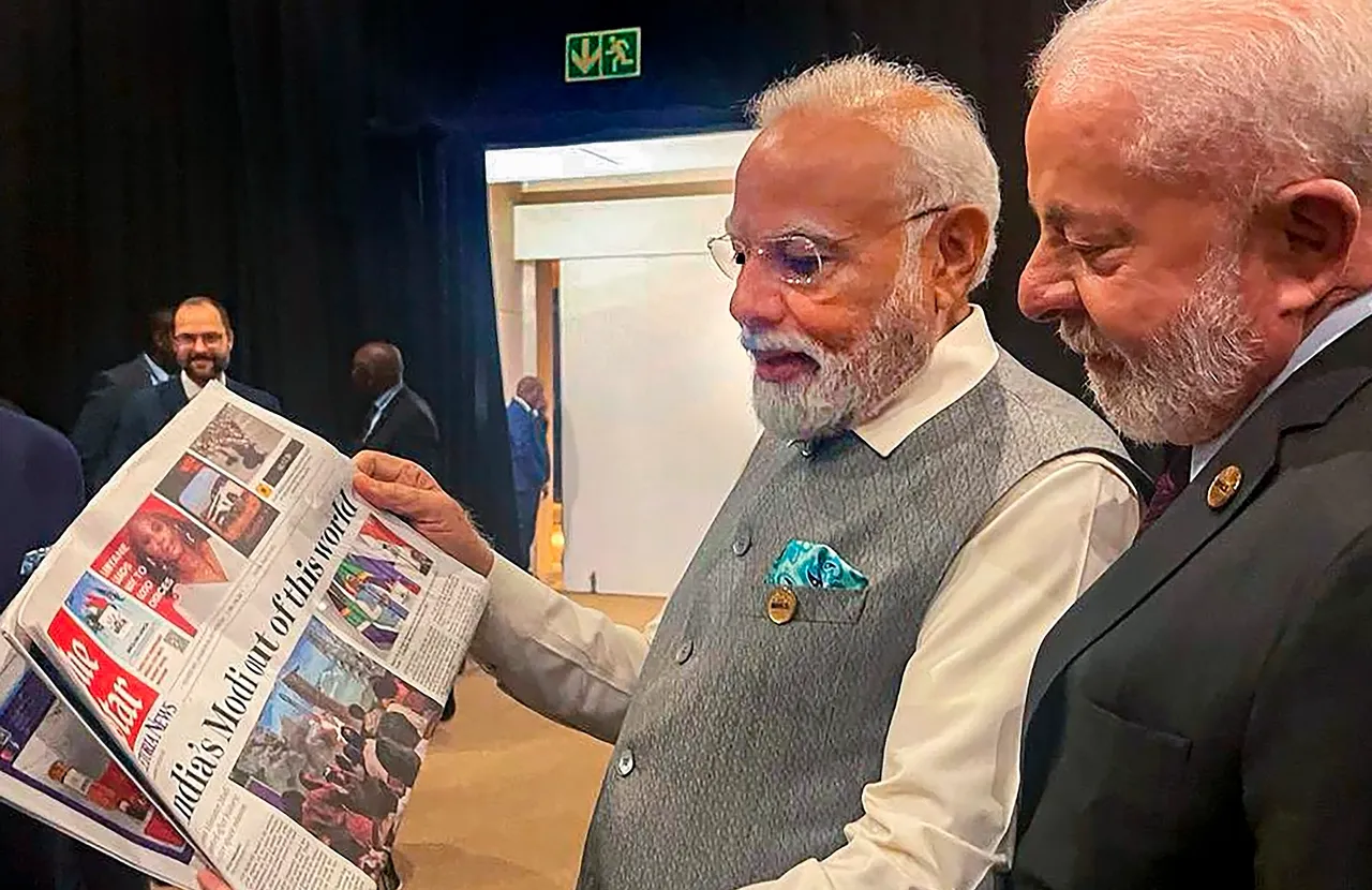 Prime Minister Narendra Modi with Brazilian President Luiz Inacio Lula da Silva at the 15th BRICS Summit, in Johannesburg, South Africa