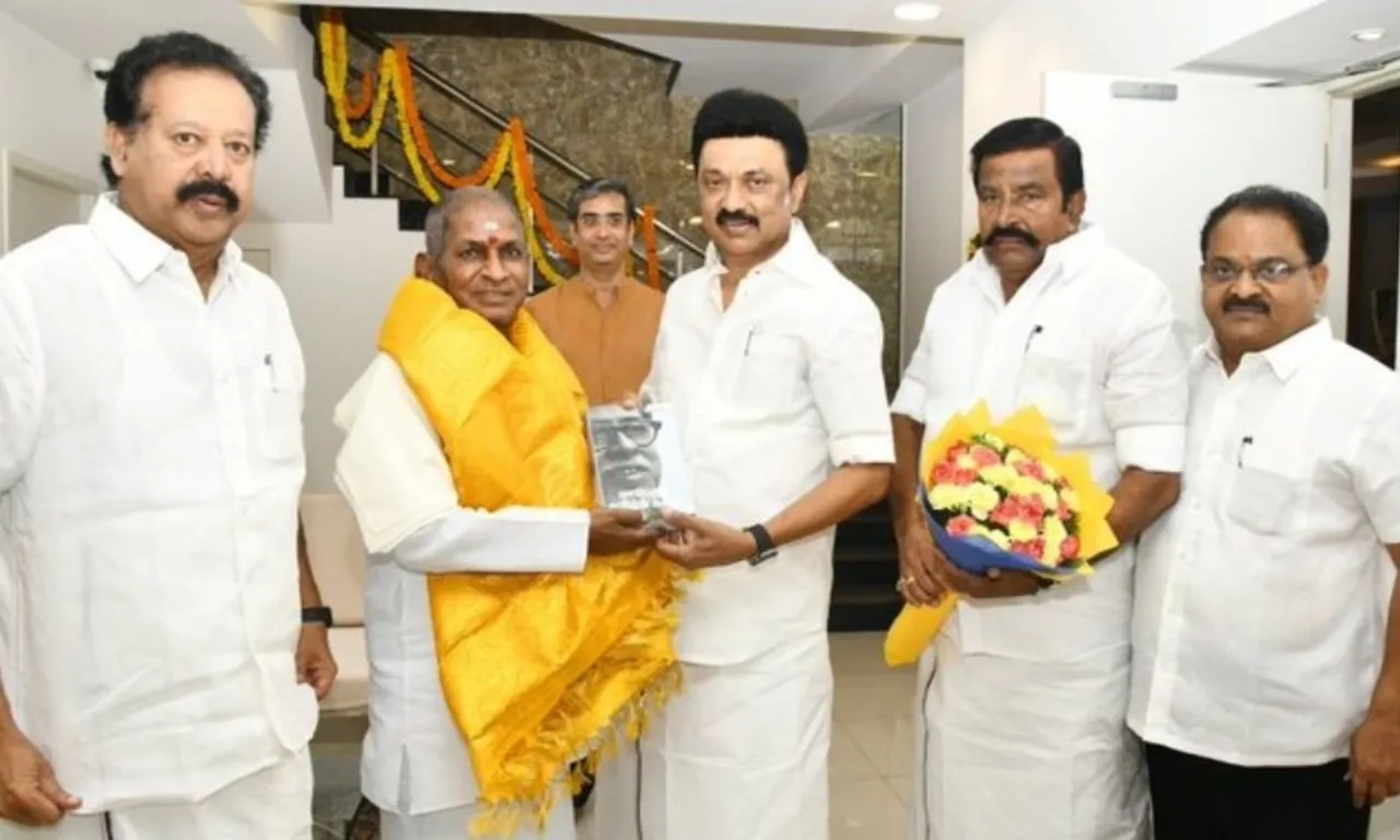 MK Stalin with musician Ilayaraja