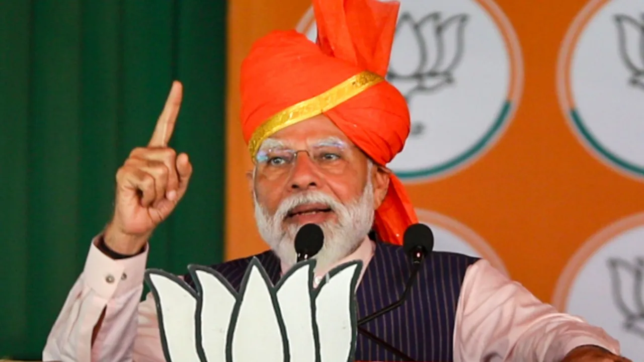 Prime Minister Narendra Modi addresses a public rally ahead of the upcoming Lok Sabha election, in Udhampur district, Friday, April 12, 2024