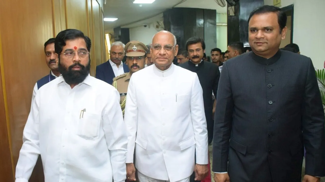 Maharashtra Governor Ramesh Bais with Chief Minister Eknath Shinde and Assembly Speaker Rahul Narwekar