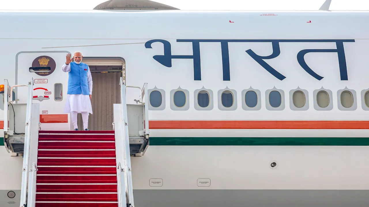Prime Minister Narendra Modi waves as he departs for Singapore from Brunei, Wednesday, Sept. 4, 2024.