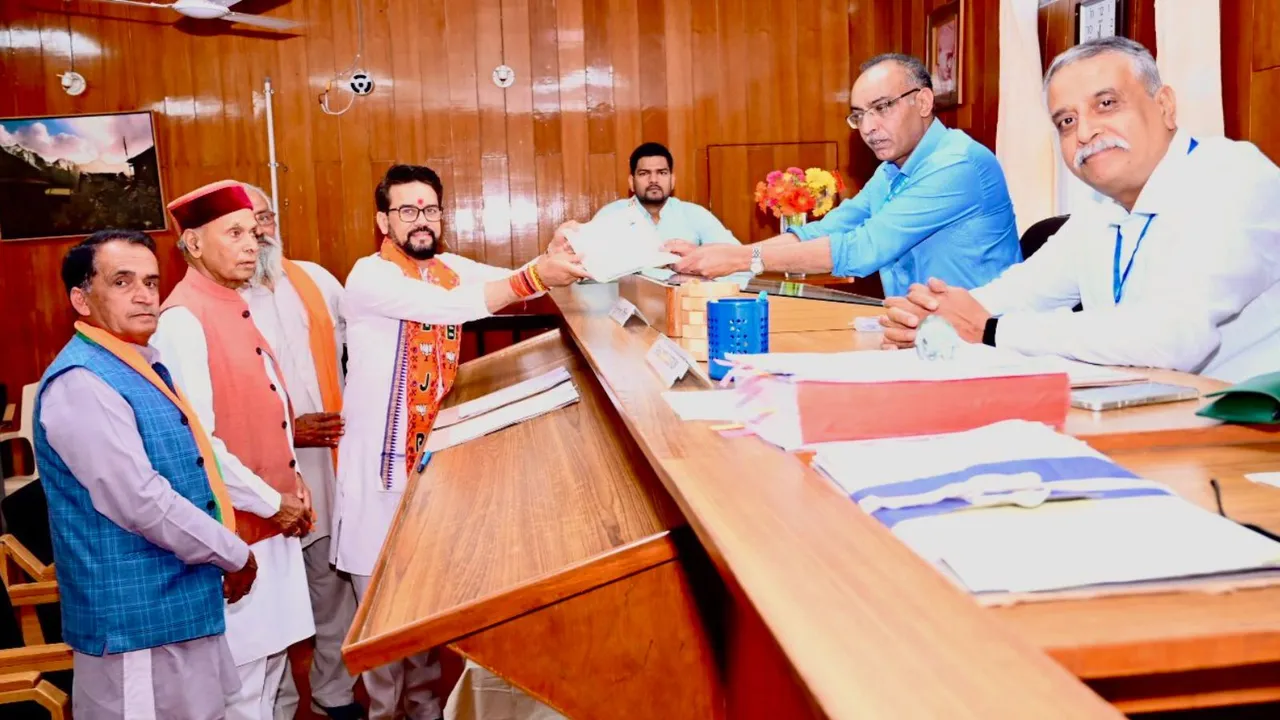 Union Minister Anurag Thakur files nomination as BJP candidate from Hamirpur Lok Sabha seat