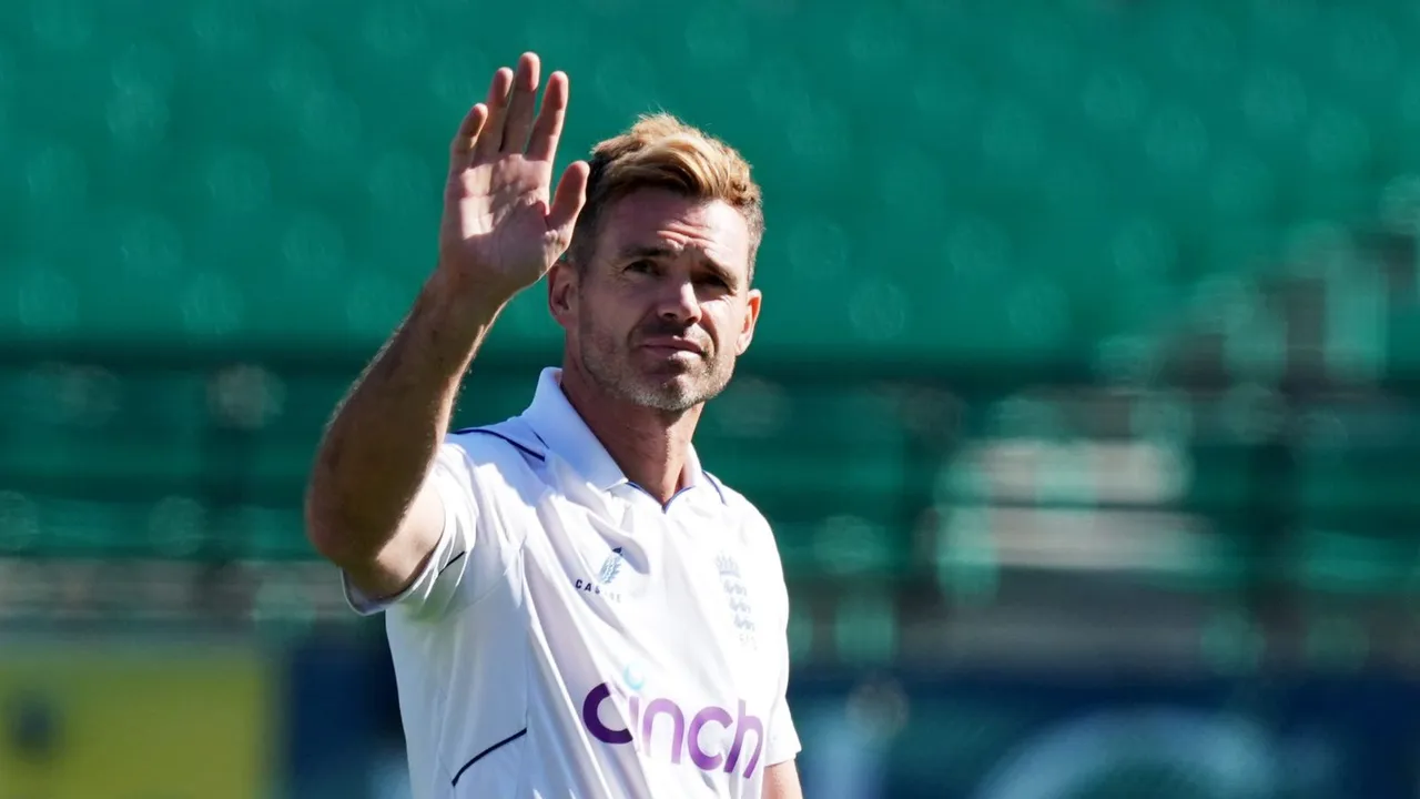 England's James Anderson after taking the wicket of India's Kuldeep Yadav during the 3rd day of the fifth Test cricket match between India and England, in Dharamsala, Satutday, March 9, 2024
