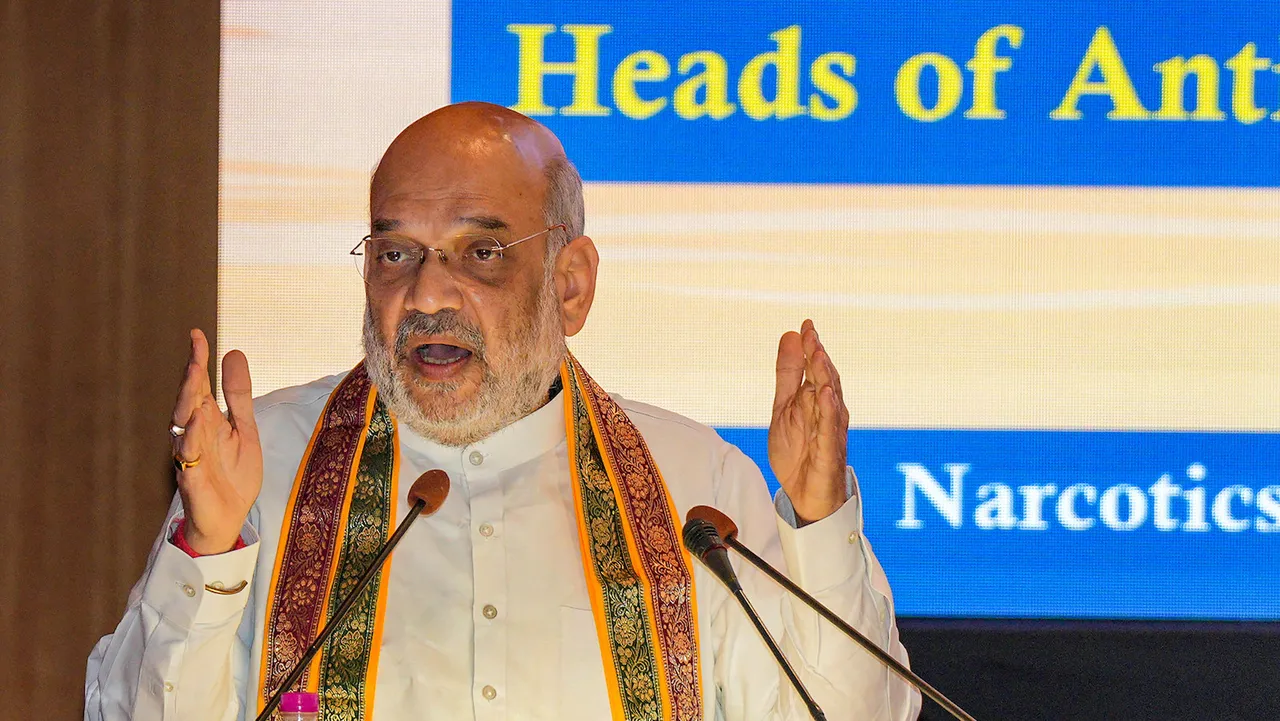 Amit Shah addresses the 1st National Conference of Heads of Anti-Narcotics Task Force (ANTF) of States and UTs at NASC Complex in New Delhi on April 19