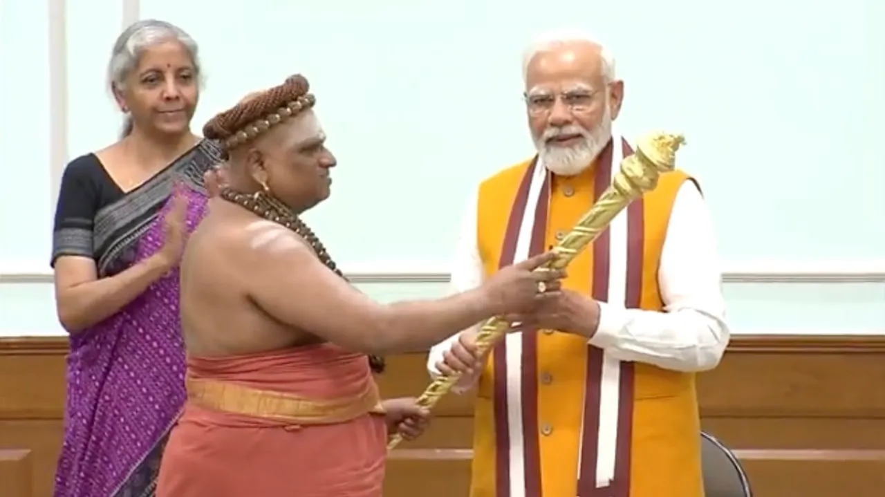 The Adheenams handover the Sengol to the Prime Minister Narendra Modi